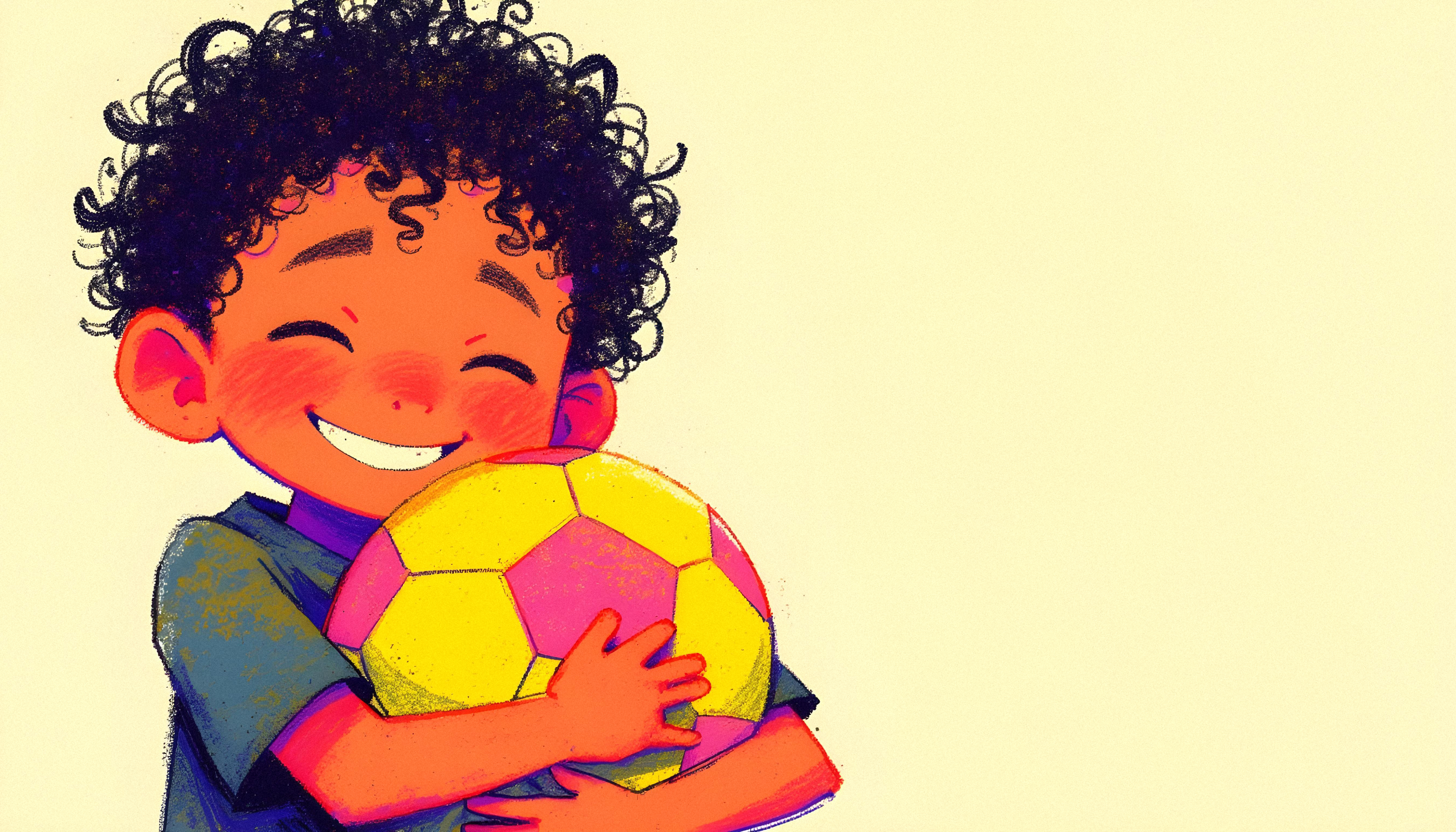 A smiling child holding a football
